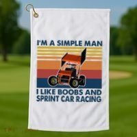 IM A Simple Man I Like Boobs And Sprint Car Racing Golf Towel thumb 1