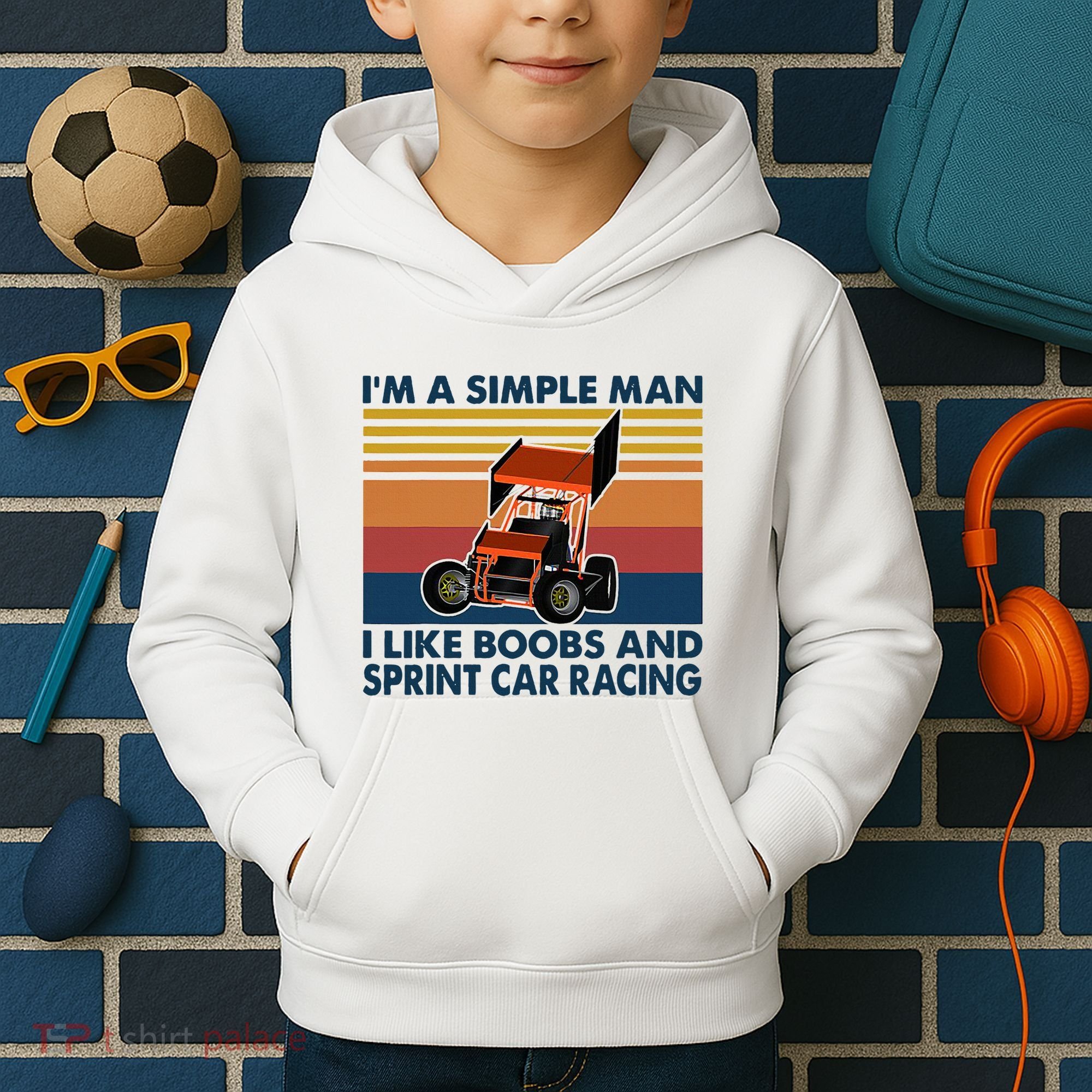 IM A Simple Man I Like Boobs And Sprint Car Racing Kids Hoodie