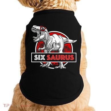 I am Six Saurus 6 Yrs Old T Rex for 6th Birthday Gift Doggie Tank