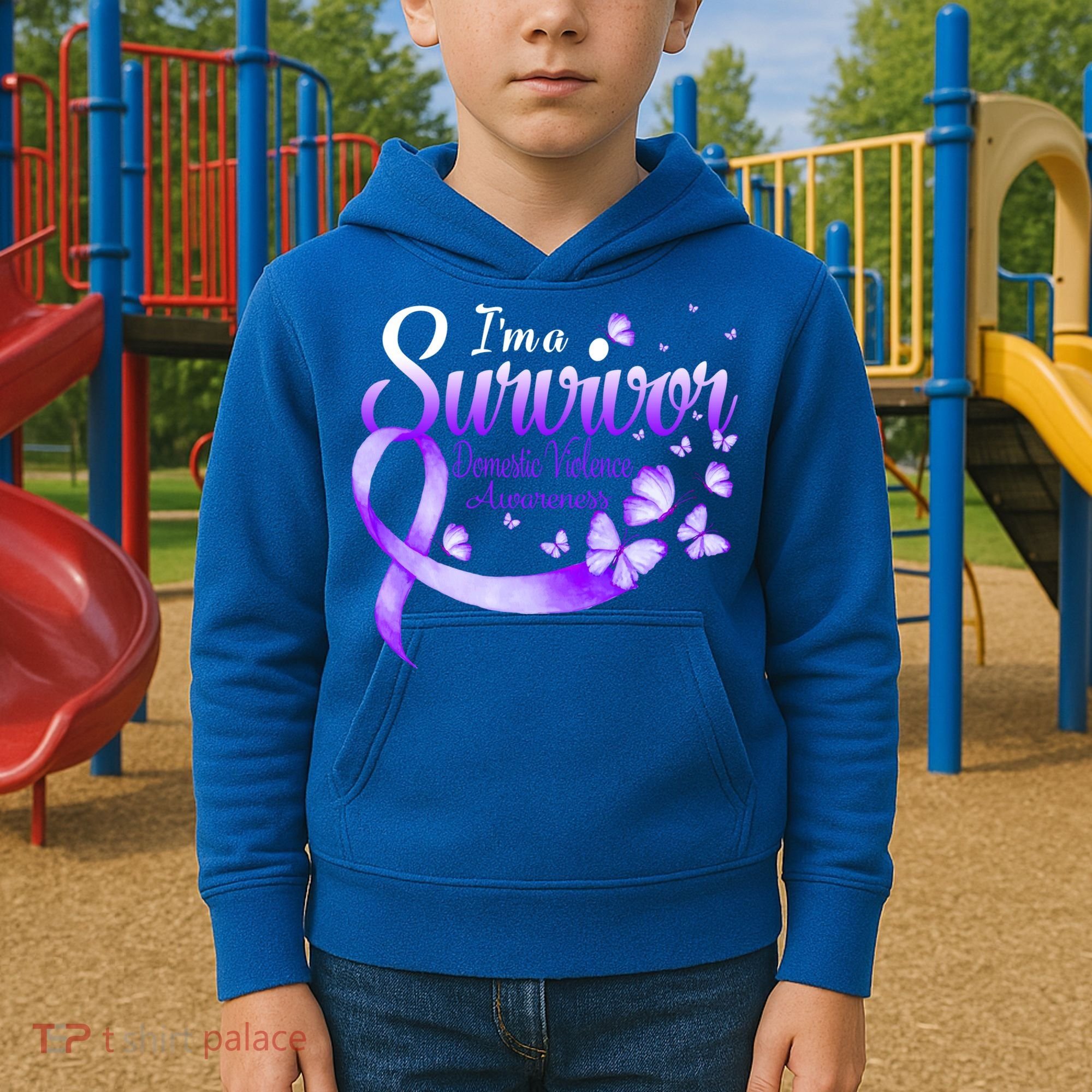 Im A Survivor Domestic Violence Awareness Butterfly Gift Kids Hoodie