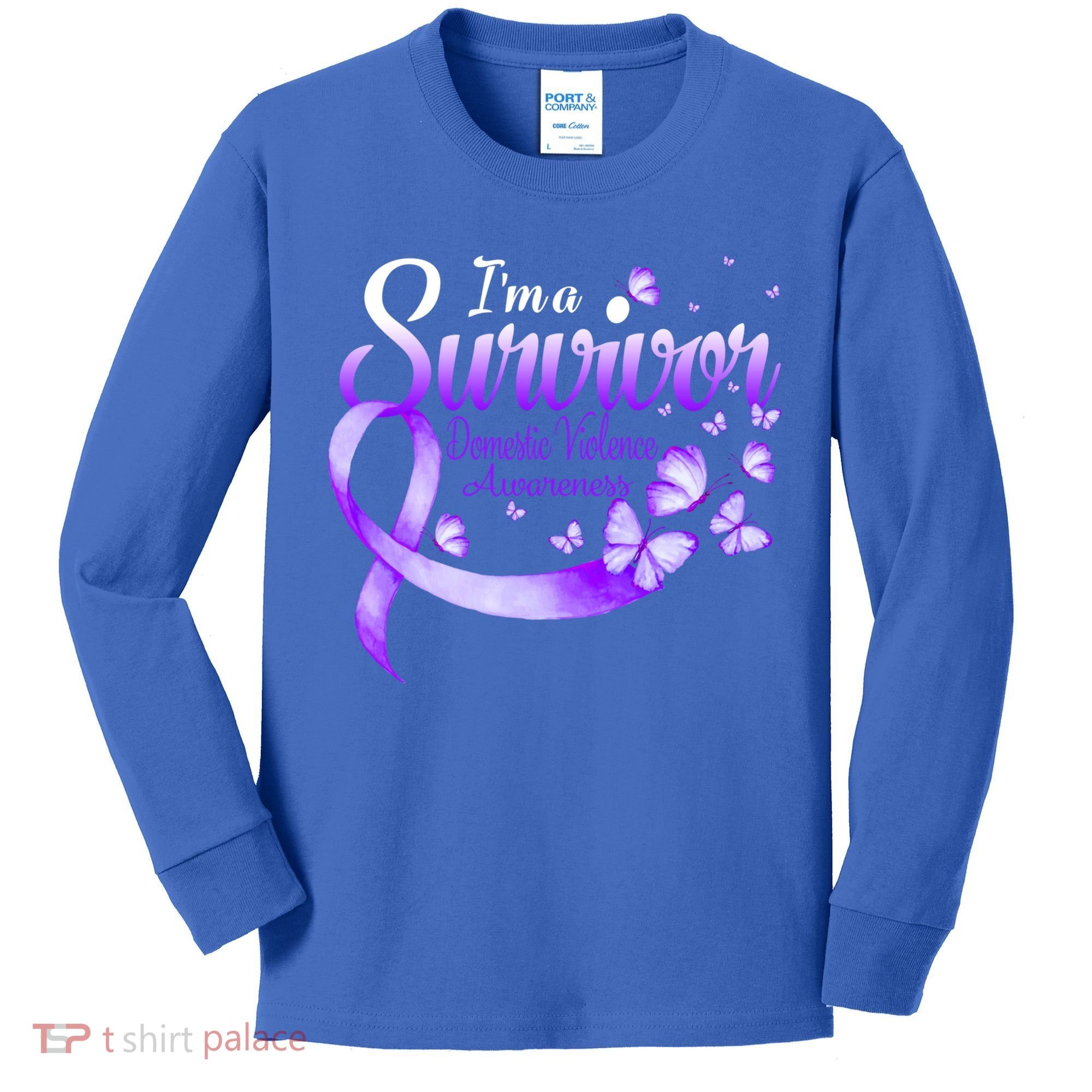 Im A Survivor Domestic Violence Awareness Butterfly Gift Kids Long Sleeve Shirt