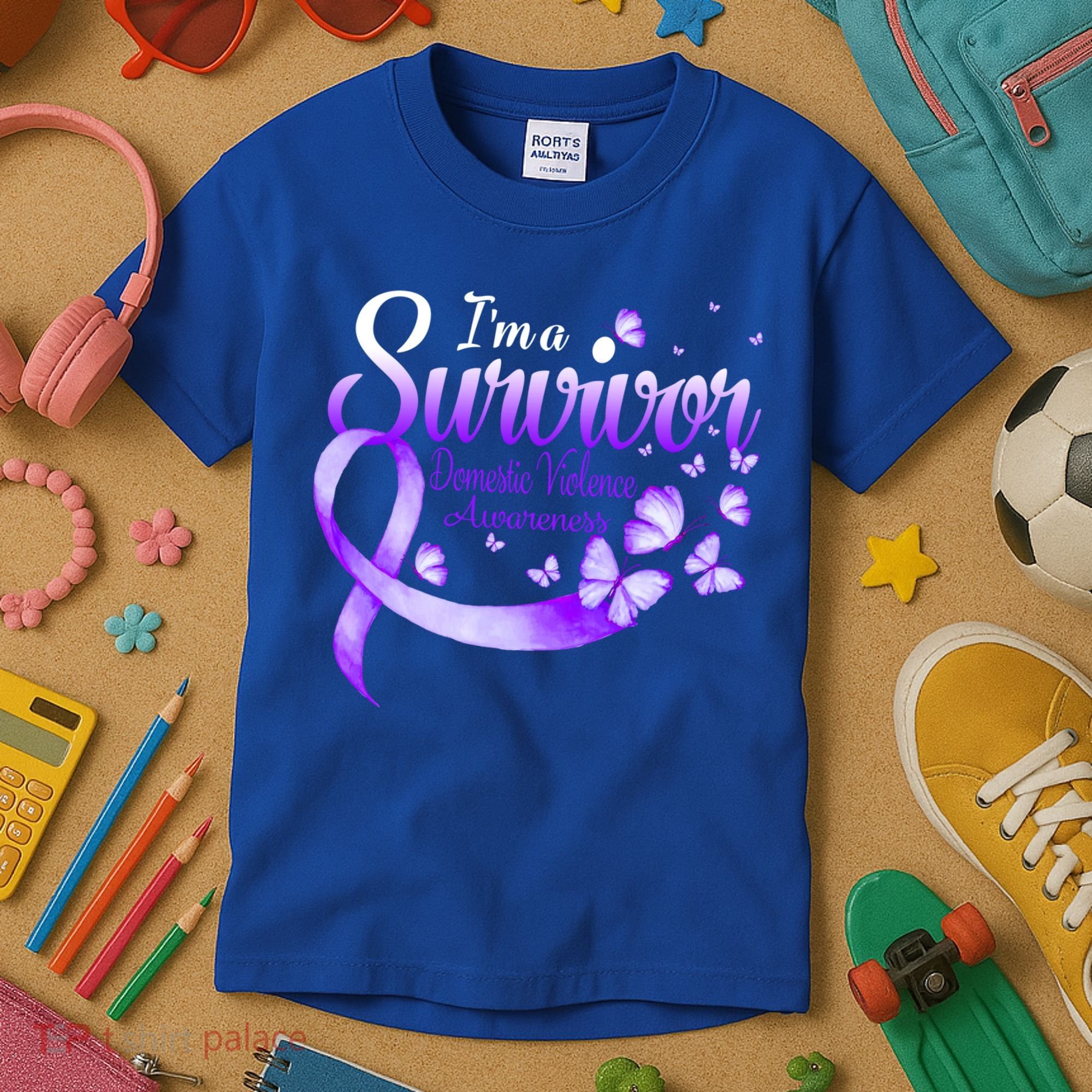 Im A Survivor Domestic Violence Awareness Butterfly Gift Kids T-Shirt