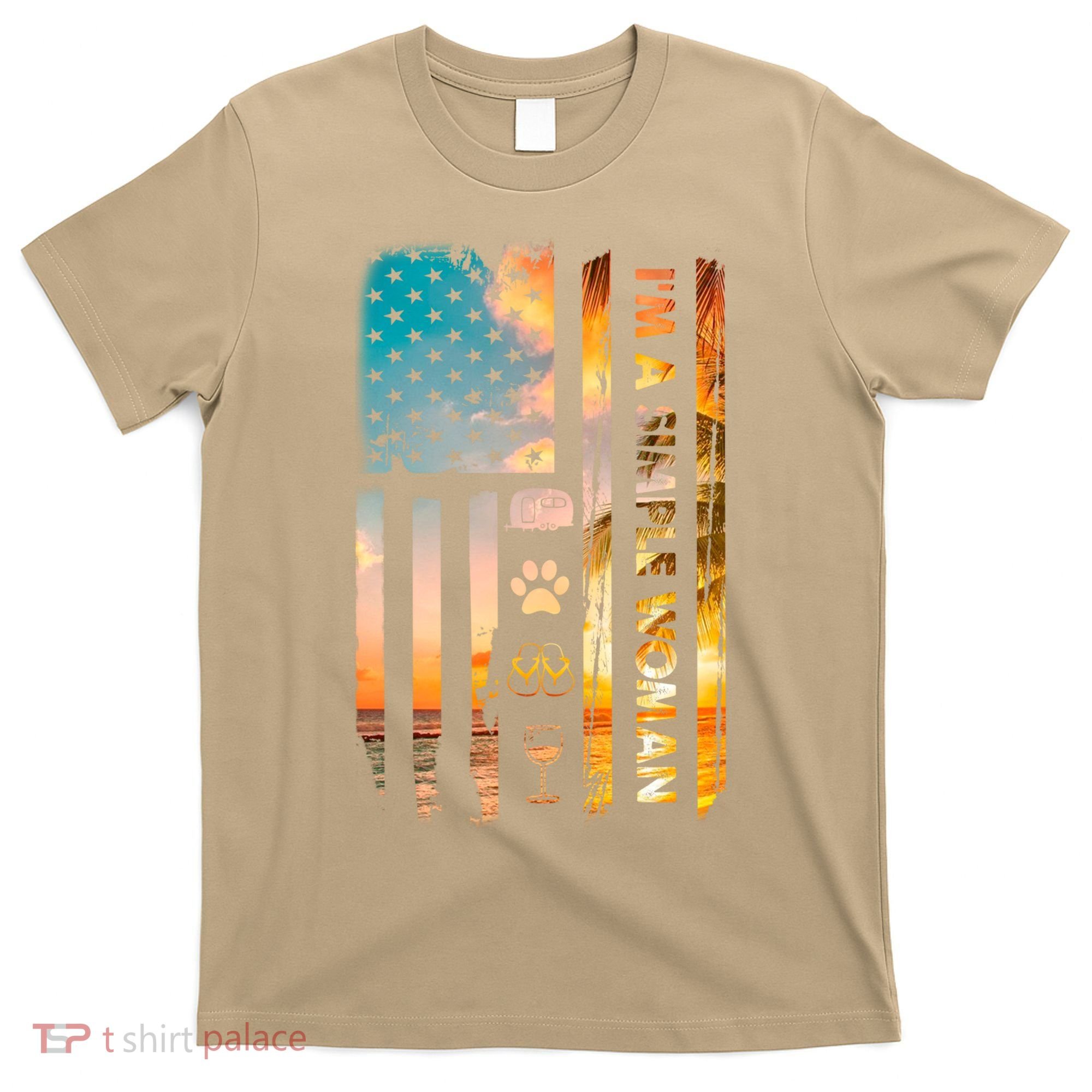 I'm A Simple Woman Camping Wine Flip Flops Gift Dog Camp Usa Flag Gift T-Shirt