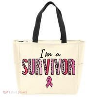 Im A Survivor Leopard Retro Breast Cancer Awareness Tote Bag thumb 0