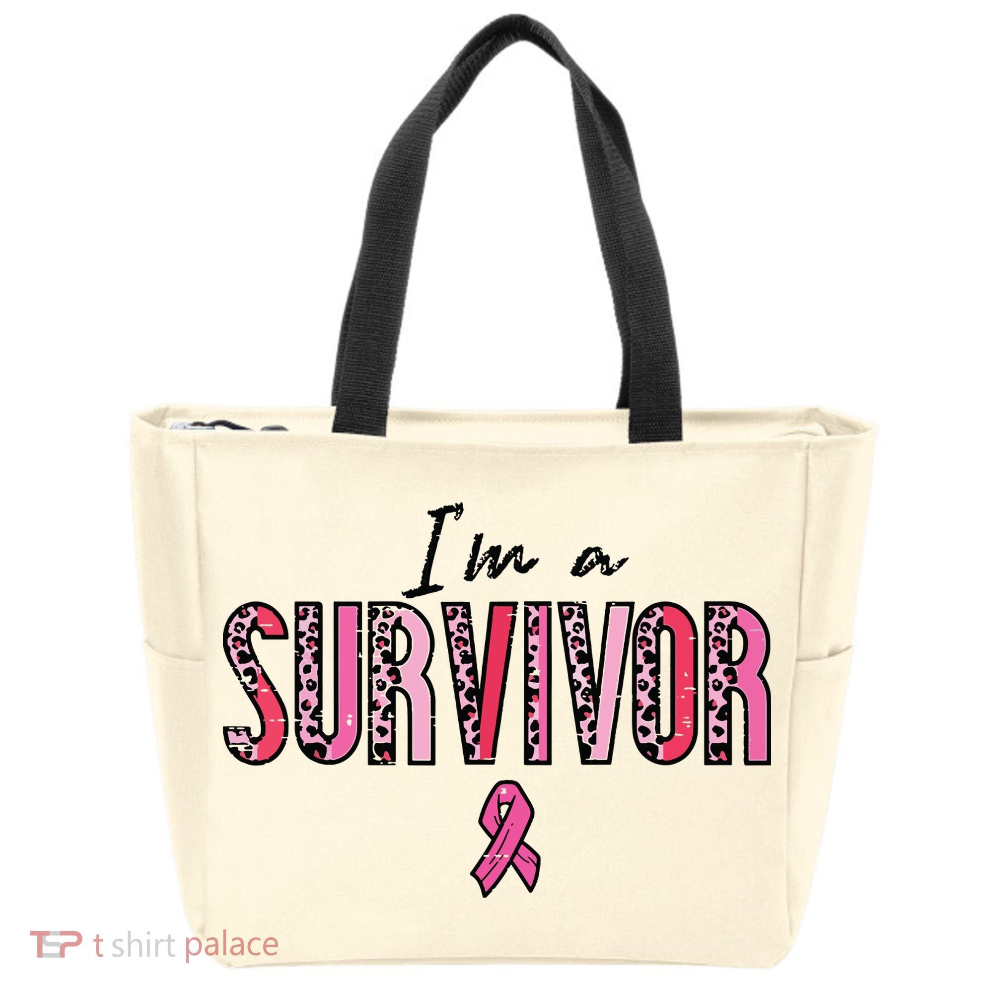 Im A Survivor Leopard Retro Breast Cancer Awareness Tote Bag