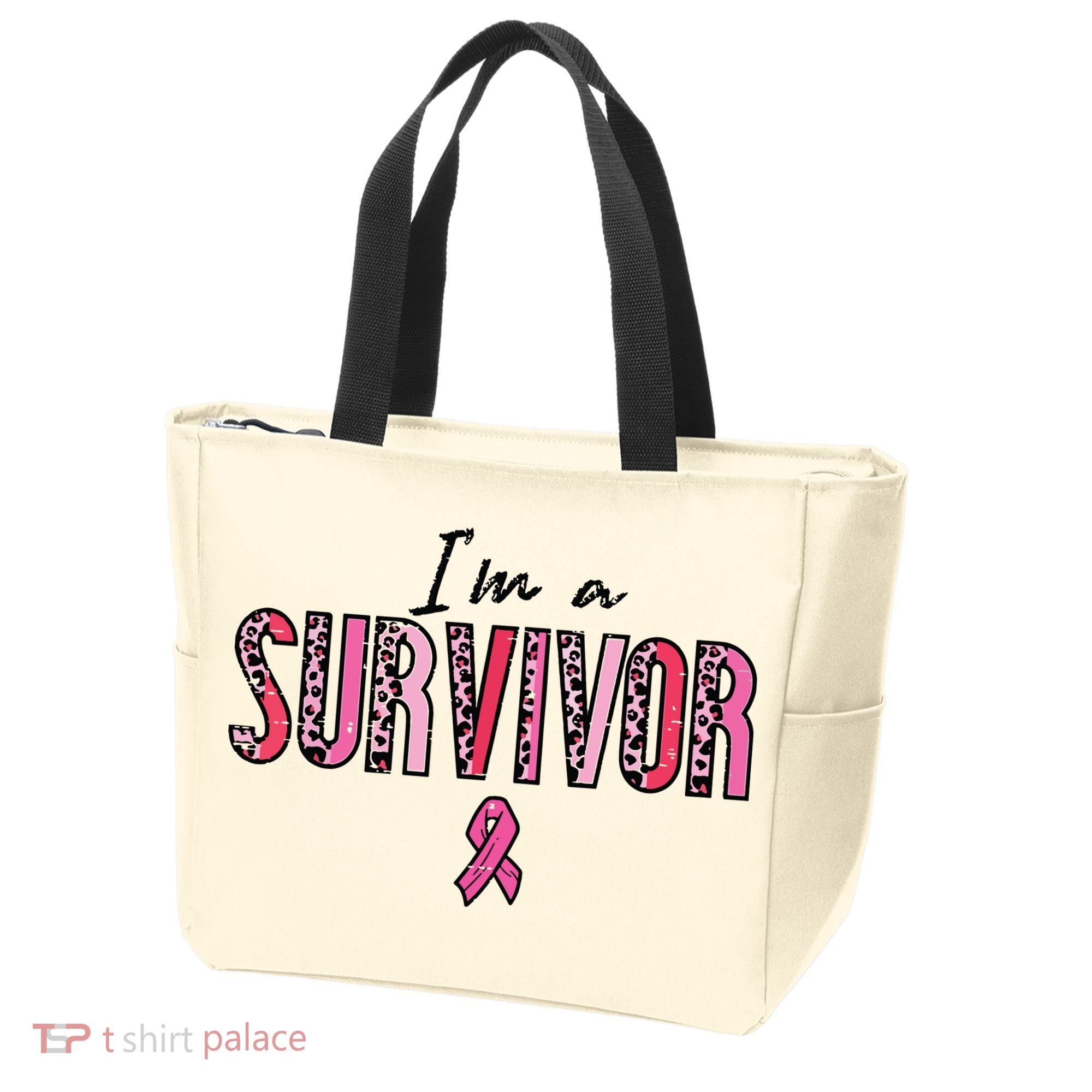 Im A Survivor Leopard Retro Breast Cancer Awareness Tote Bag