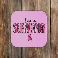 Im A Survivor Leopard Retro Breast Cancer Awareness Coaster thumb 0