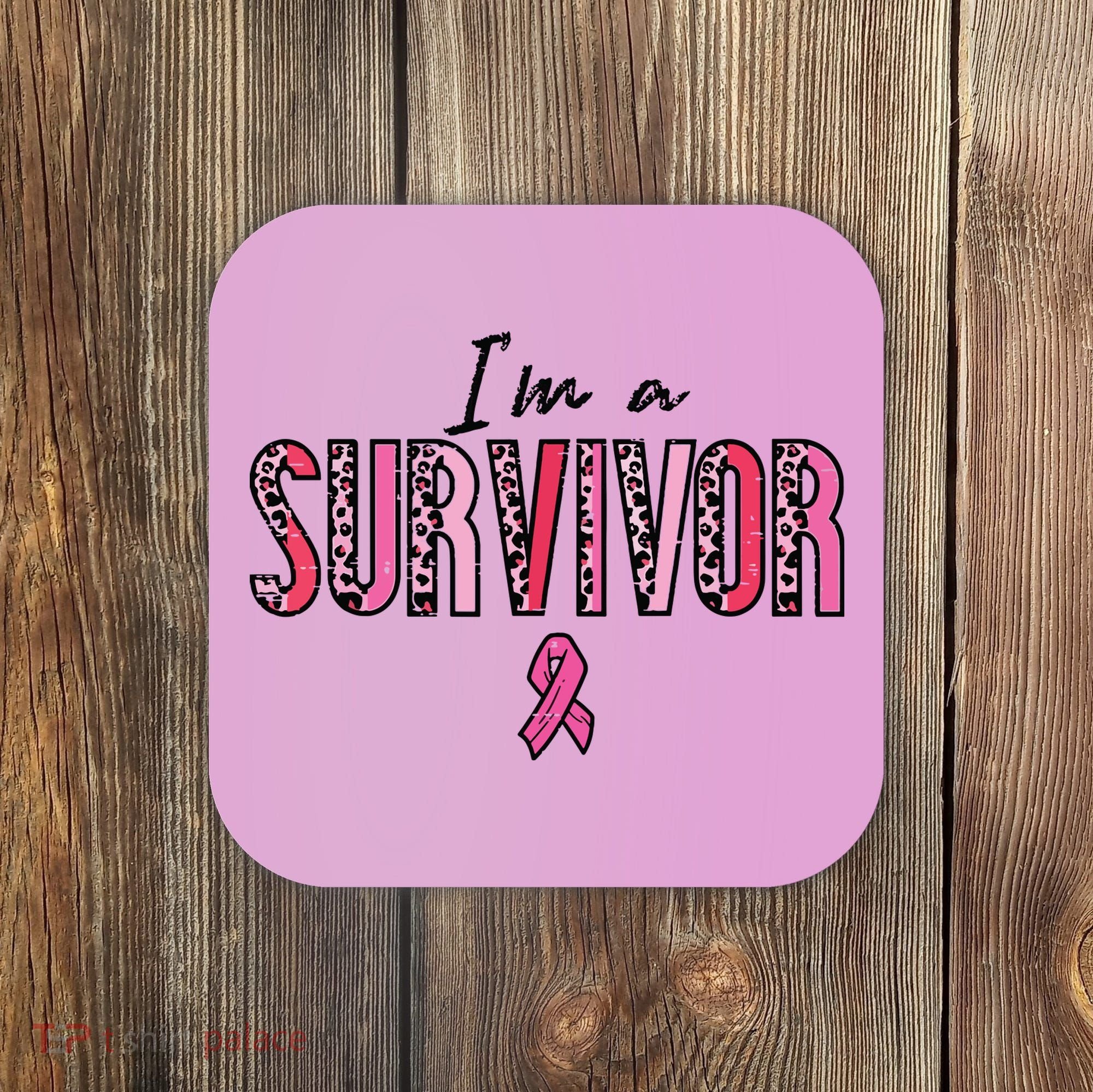 Im A Survivor Leopard Retro Breast Cancer Awareness Coaster