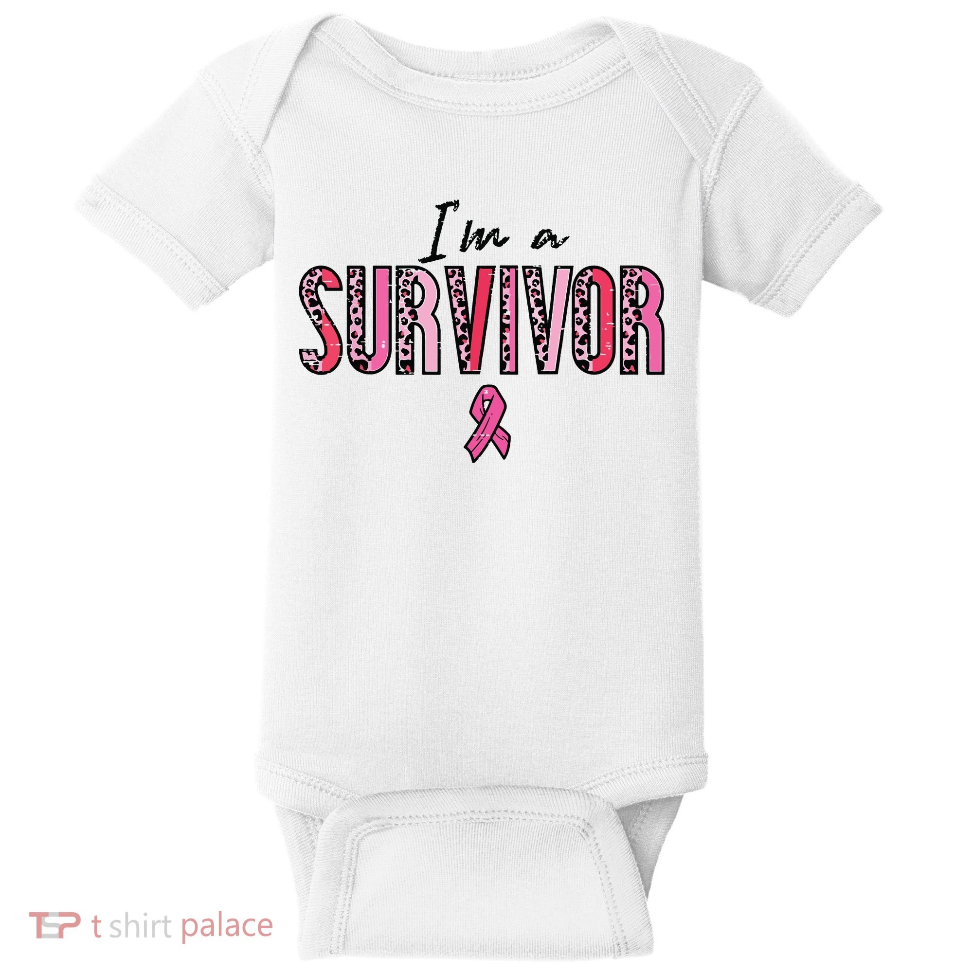 Im A Survivor Leopard Retro Breast Cancer Awareness Baby Bodysuit
