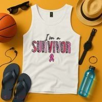 Im A Survivor Leopard Retro Breast Cancer Awareness Tank Top thumb 4