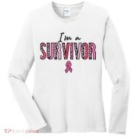 Im A Survivor Leopard Retro Breast Cancer Awareness Women's Long Sleeve Shirt thumb 0