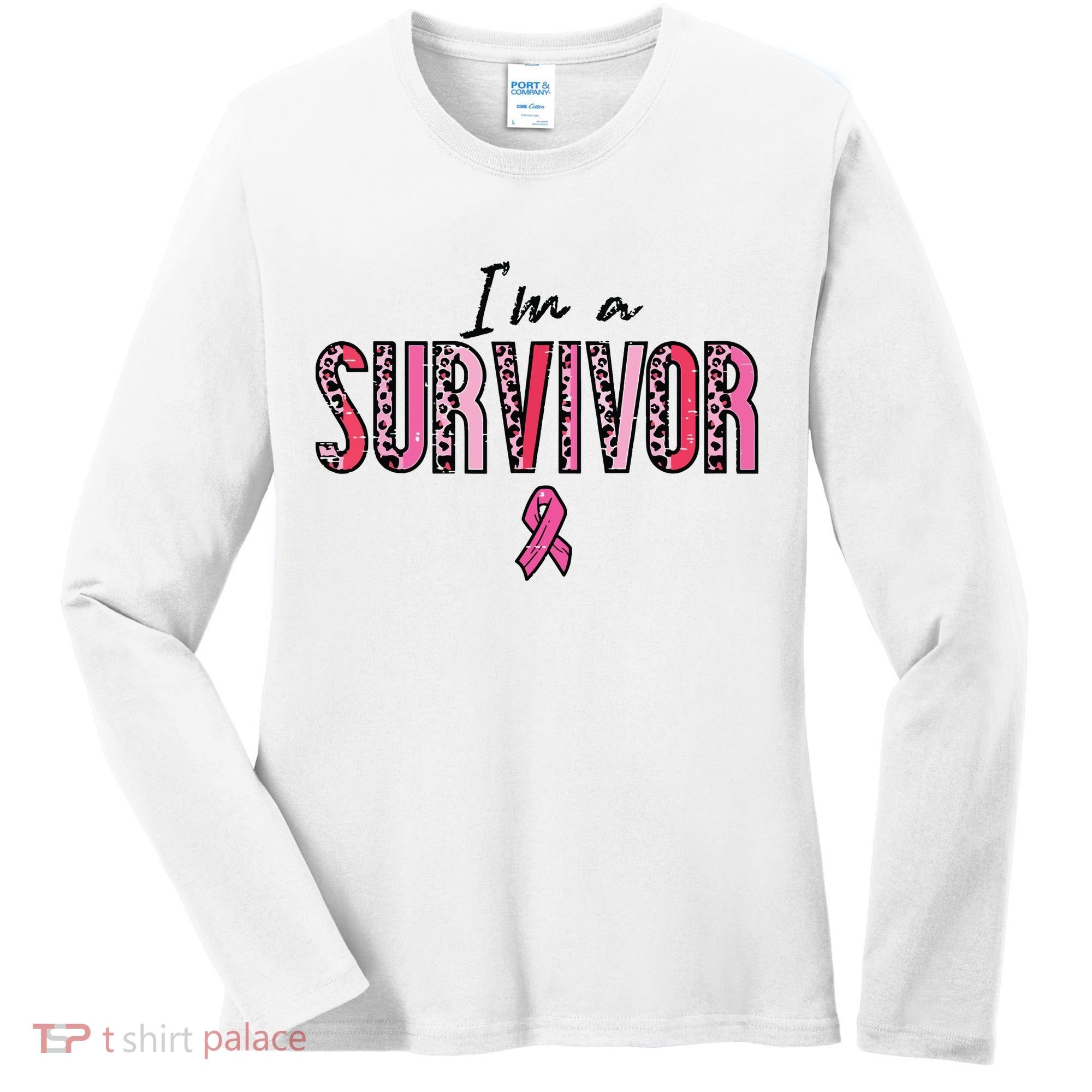 Im A Survivor Leopard Retro Breast Cancer Awareness Women's Long Sleeve Shirt