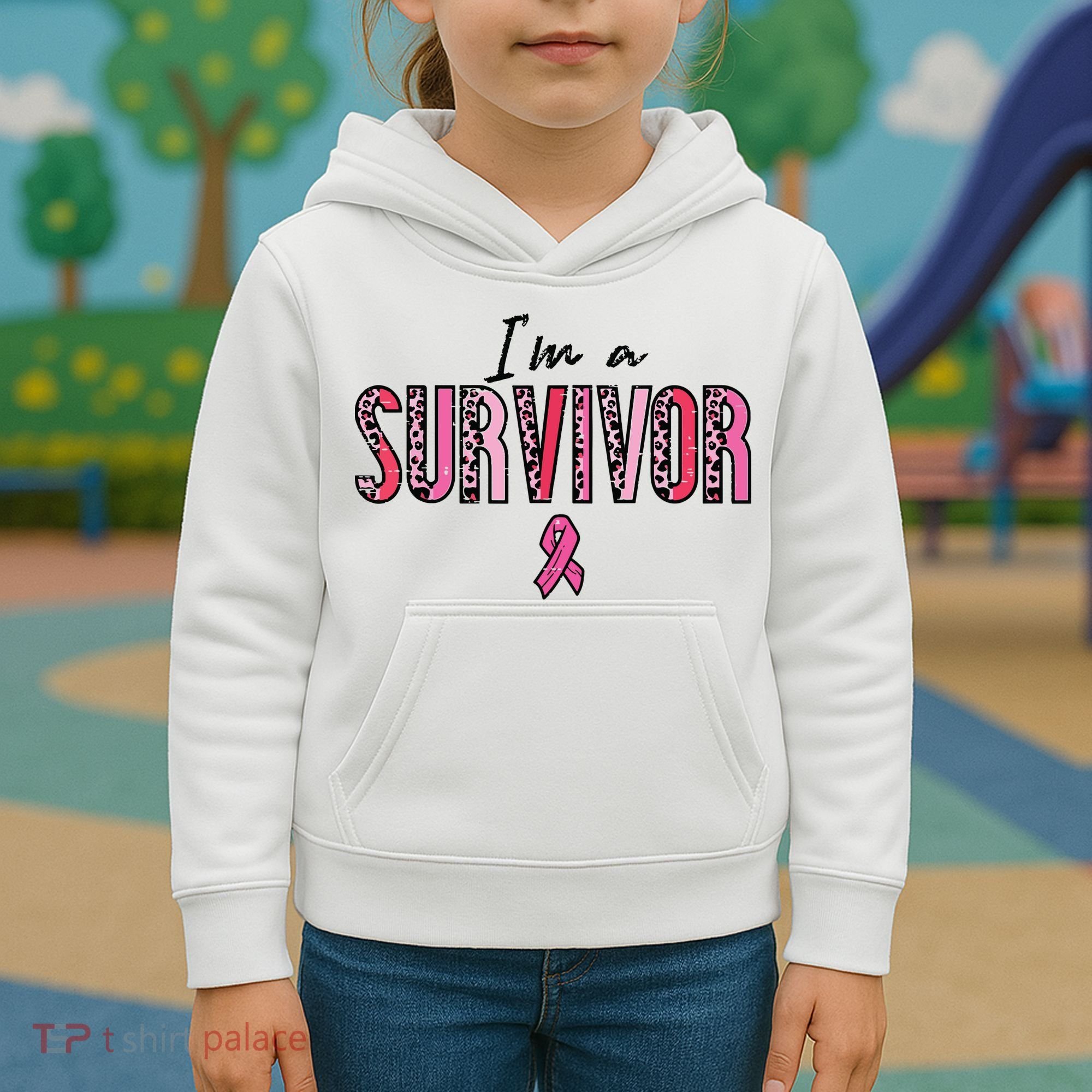 Im A Survivor Leopard Retro Breast Cancer Awareness Kids Hoodie
