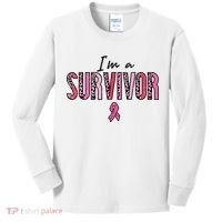 Im A Survivor Leopard Retro Breast Cancer Awareness Kids Long Sleeve Shirt thumb 0