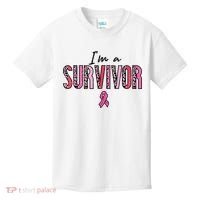Im A Survivor Leopard Retro Breast Cancer Awareness Kids T-Shirt thumb 0