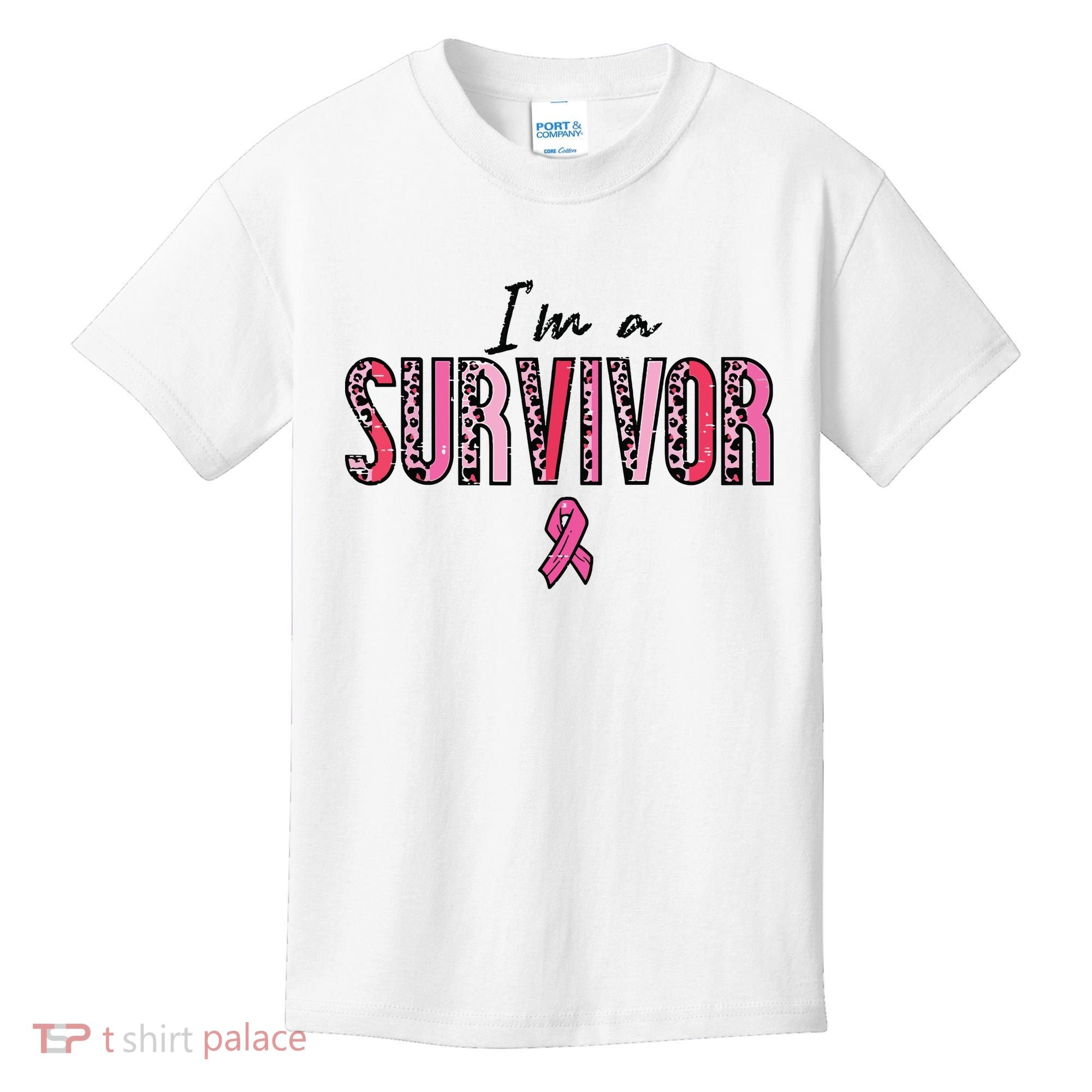 Im A Survivor Leopard Retro Breast Cancer Awareness Kids T-Shirt