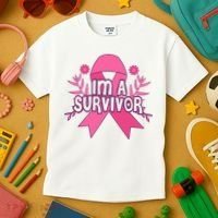 Im A Survivor Breast Cancer Awareness Ribbon Kids T-Shirt thumb 3