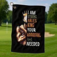 I Am Strong Aries King Crown Zodiac Horoscope Gift Golf Towel thumb 1
