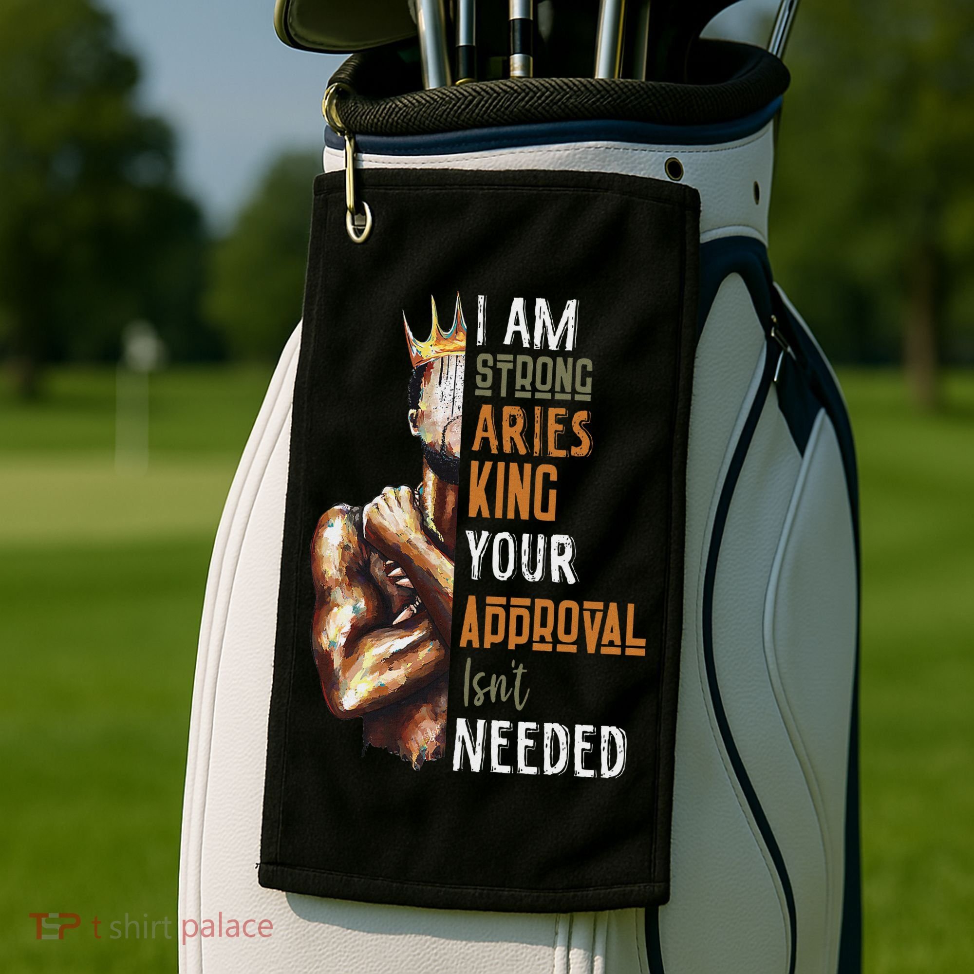 I Am Strong Aries King Crown Zodiac Horoscope Gift Golf Towel