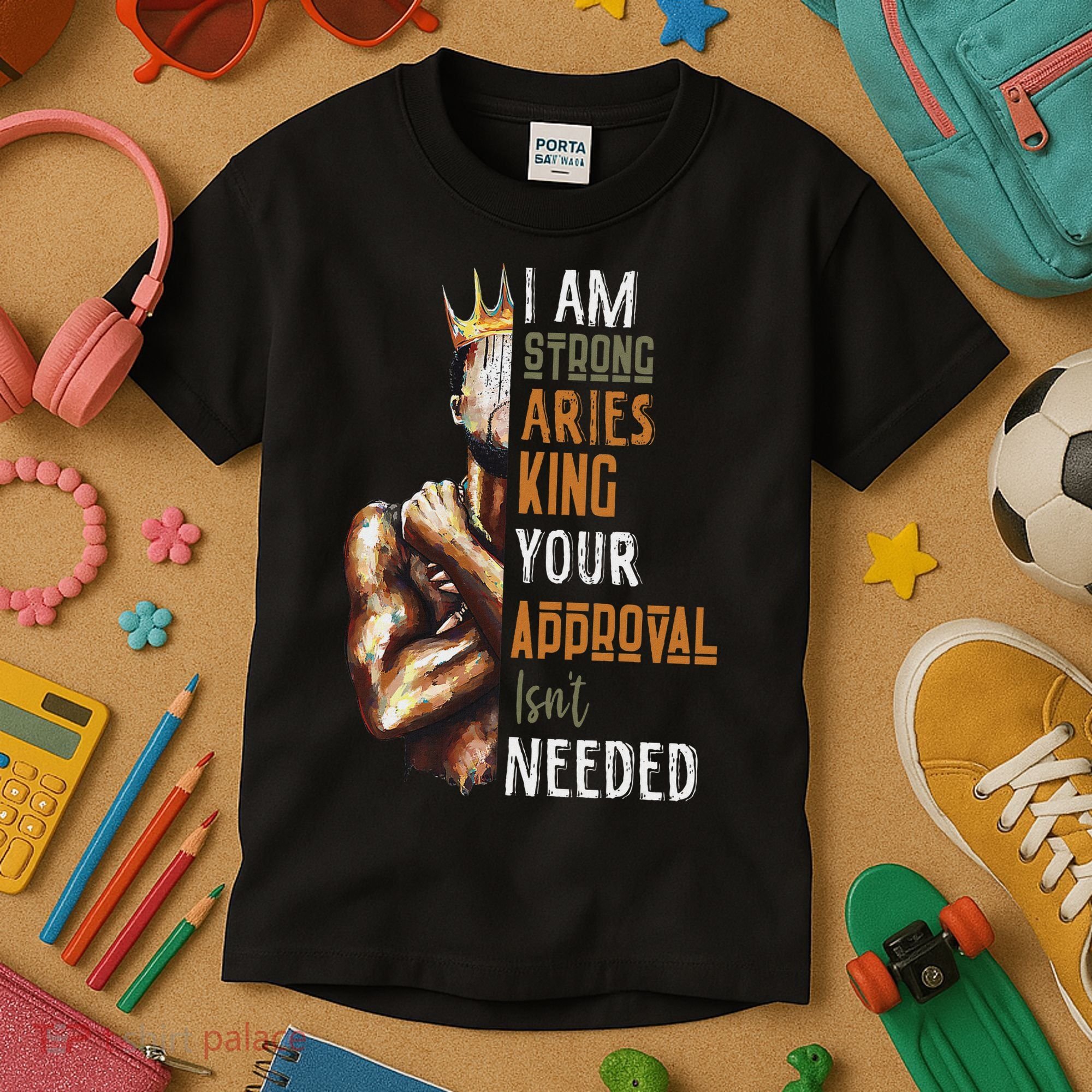 I Am Strong Aries King Crown Zodiac Horoscope Gift Kids T-Shirt