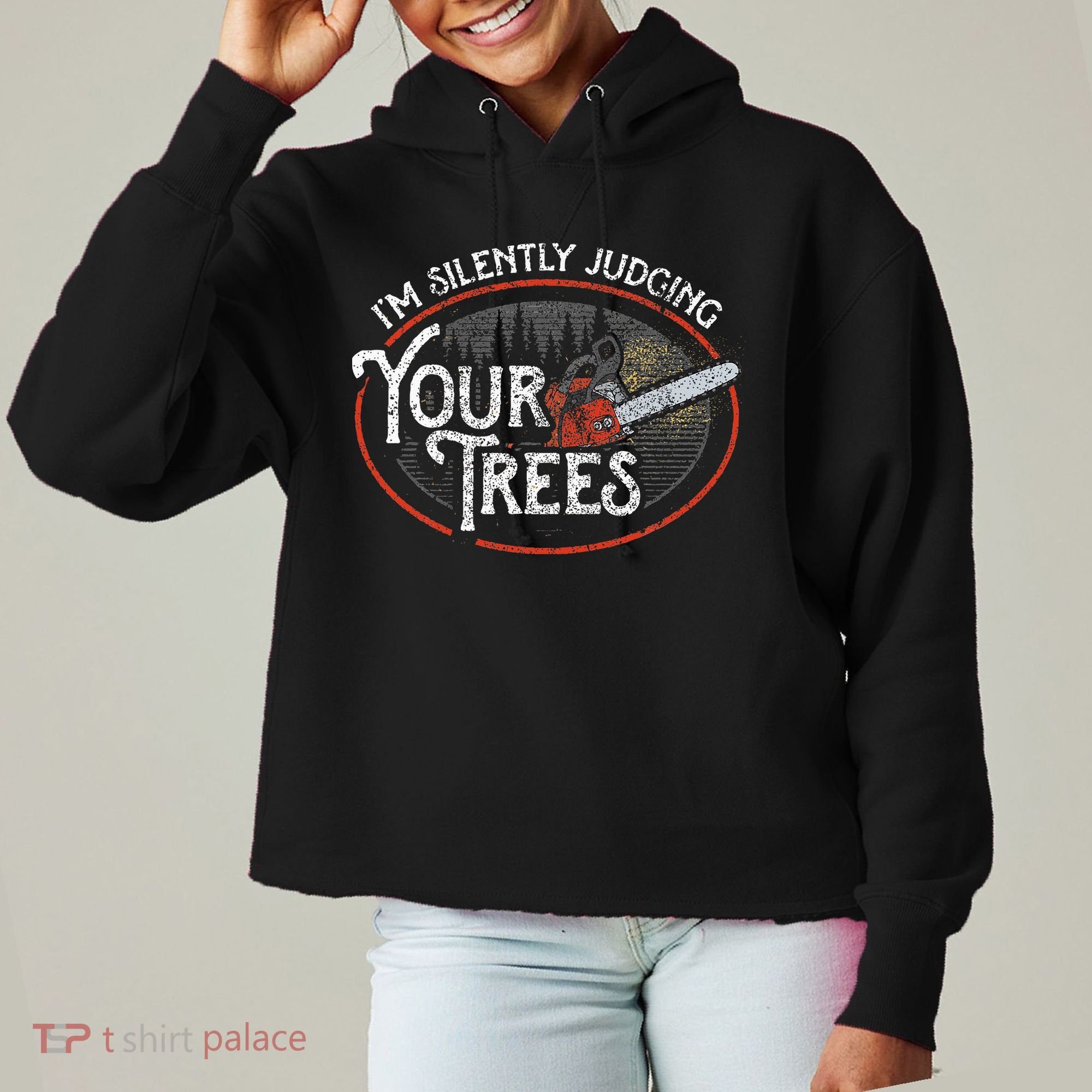 I Am Silently Judging Your Trees Arborist Tree Climbing Ladies Heavyweight Boxy Pullover Hoodie