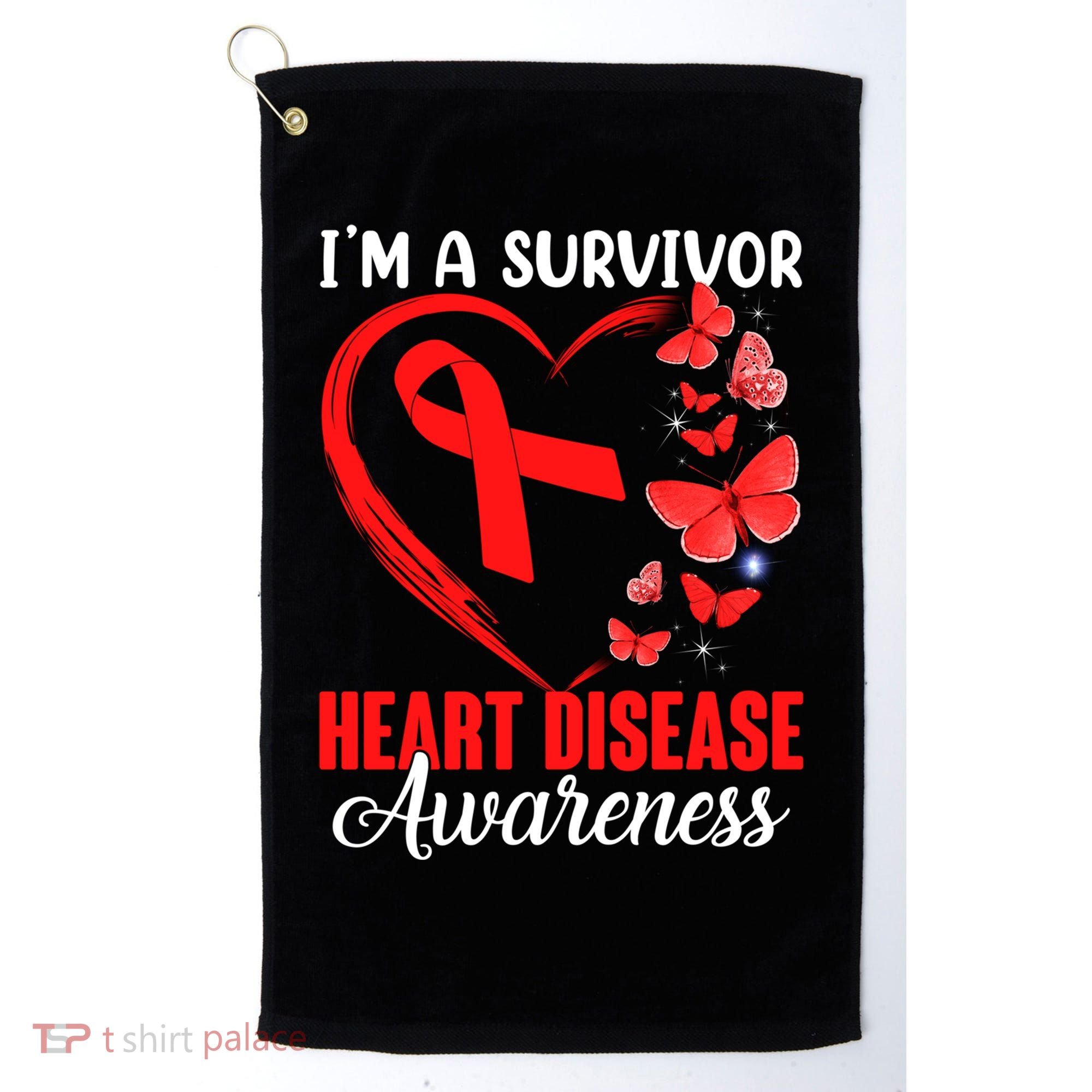 I'm A Survivor Heart Disease Awareness Month Butterfly Heart Great Gift Golf Towel
