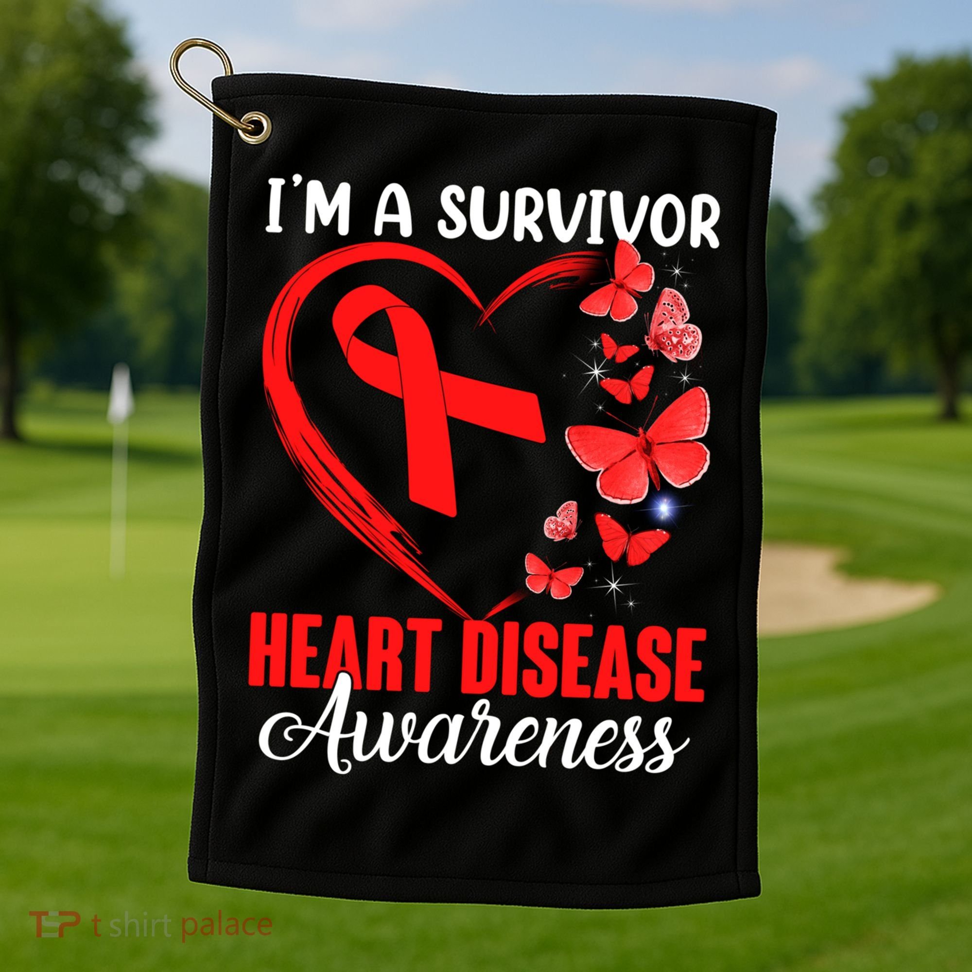 I'm A Survivor Heart Disease Awareness Month Butterfly Heart Great Gift Golf Towel