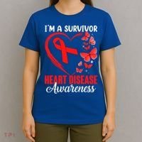 I'm A Survivor Heart Disease Awareness Month Butterfly Heart Great Gift T-Shirt thumb 4
