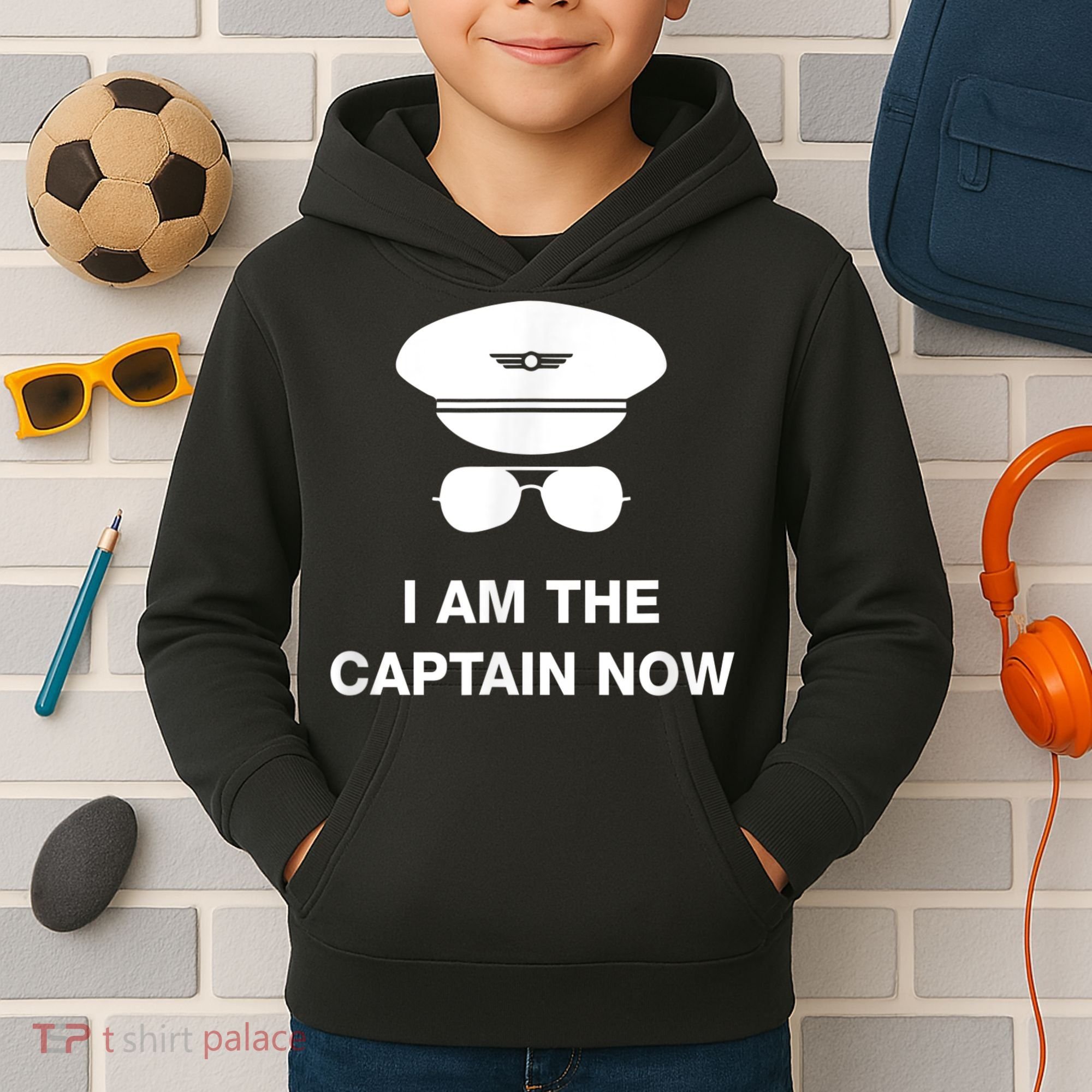 I Am The Captain Now Funny Pilot Kids Hoodie