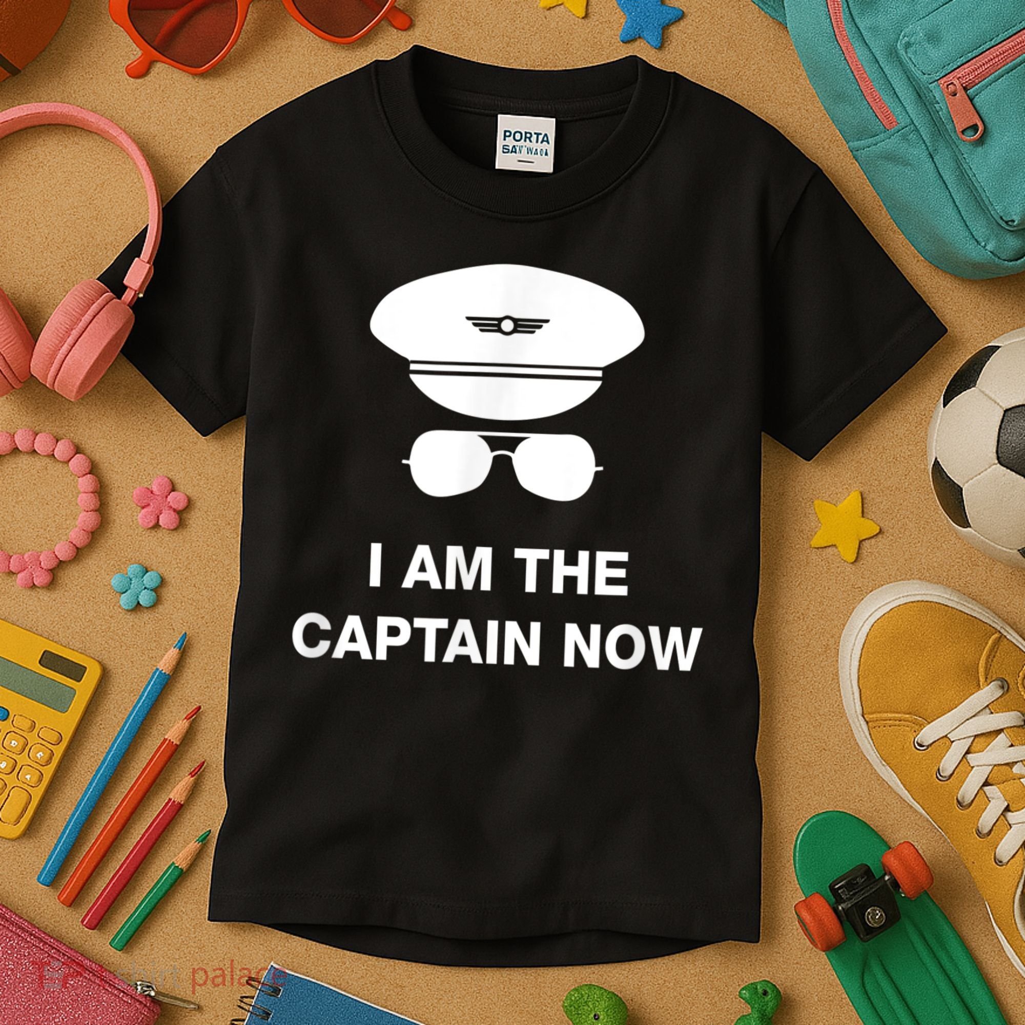I Am The Captain Now Funny Pilot Kids T-Shirt
