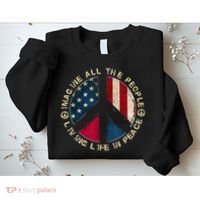 Imagine All The People Living Life In Peace Hippie Lover Sweatshirt thumb 2