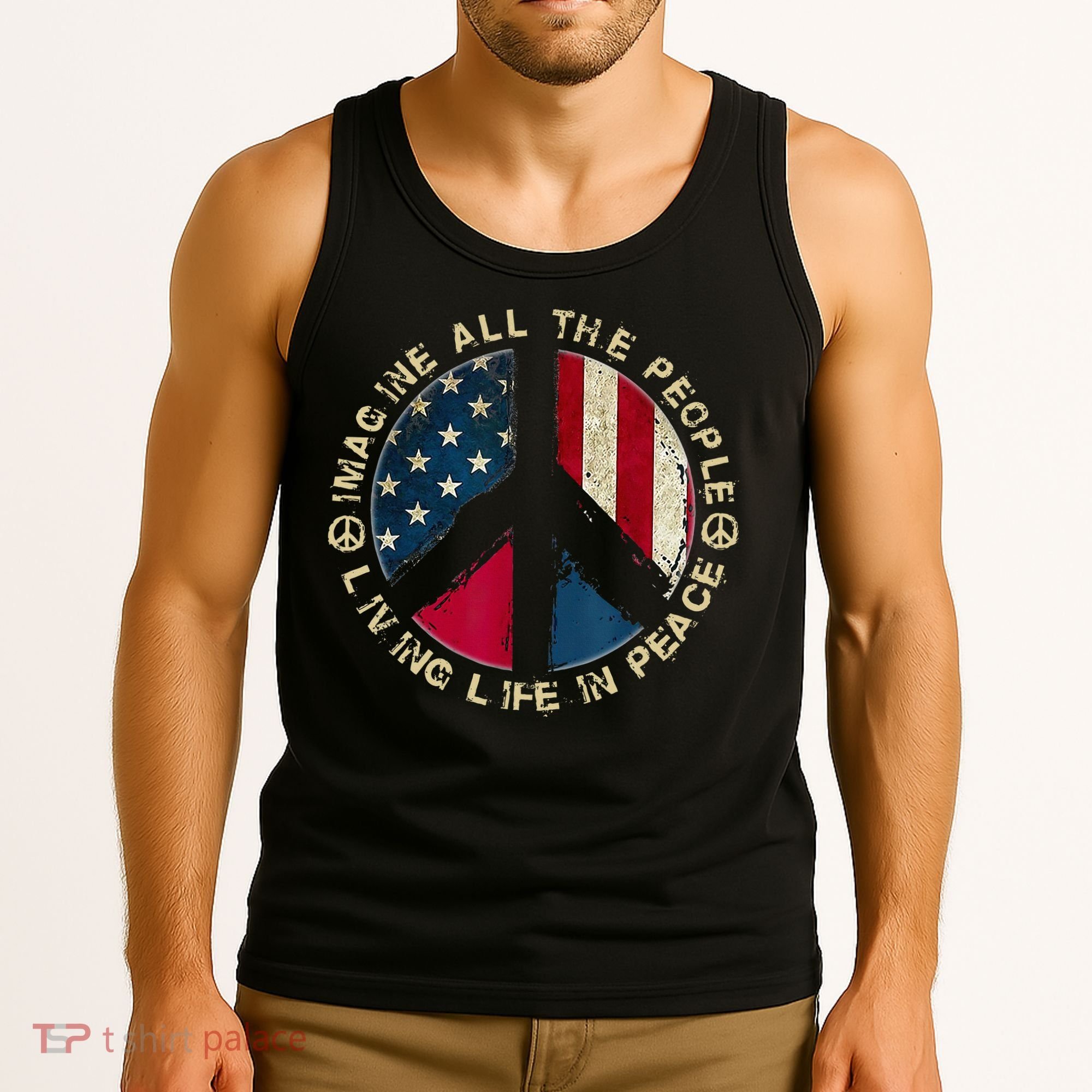 Imagine All The People Living Life In Peace Hippie Lover Tank Top