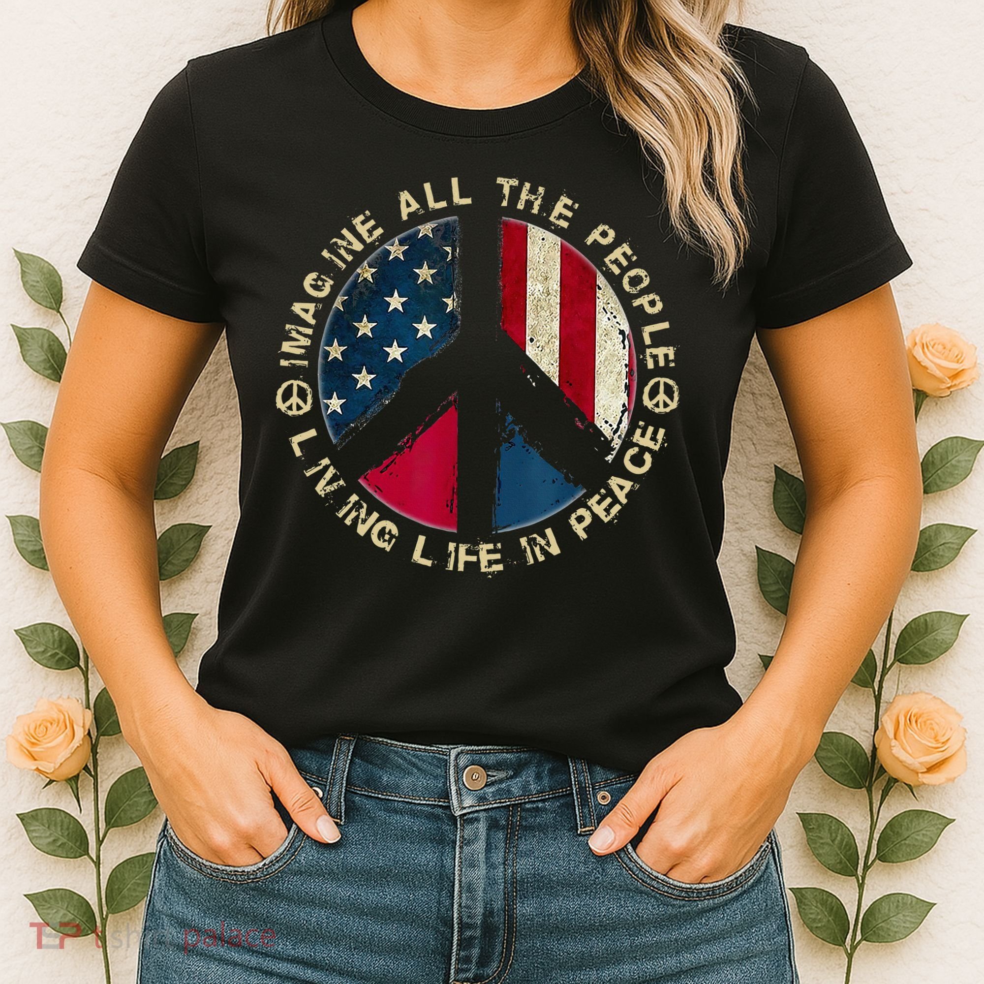 Imagine All The People Living Life In Peace Hippie Lover Women's T-Shirt