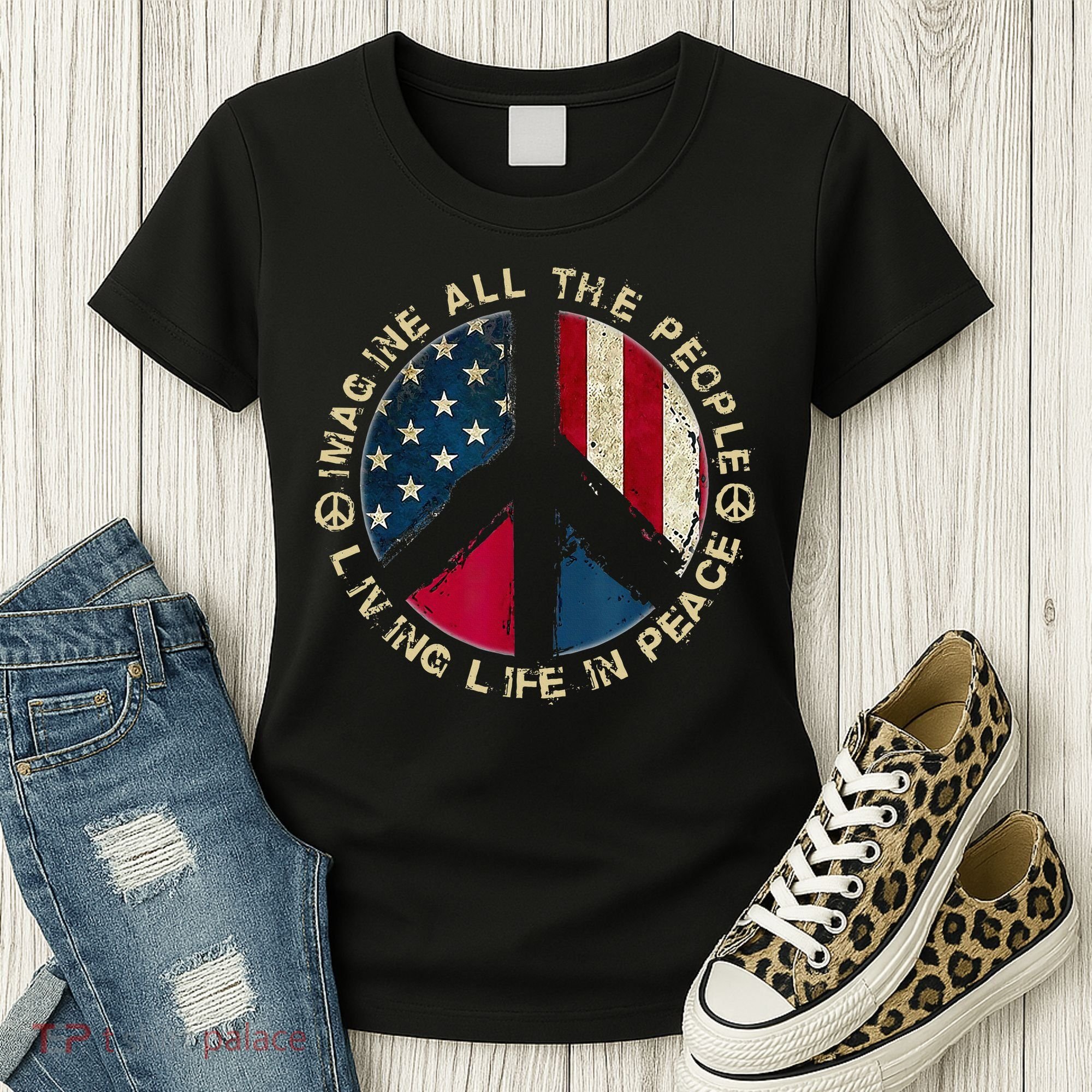 Imagine All The People Living Life In Peace Hippie Lover Women's T-Shirt