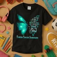 I Am The Storm Ovarian Cancer Awareness Butterfly Kids T-Shirt thumb 3