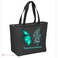 I Am The Storm Ovarian Cancer Awareness Butterfly Tote Bag thumb 2