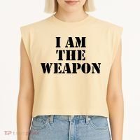 I Am The Weapon Hands OFF Protest  Garment-Dyed Women's Muscle Tee thumb 2