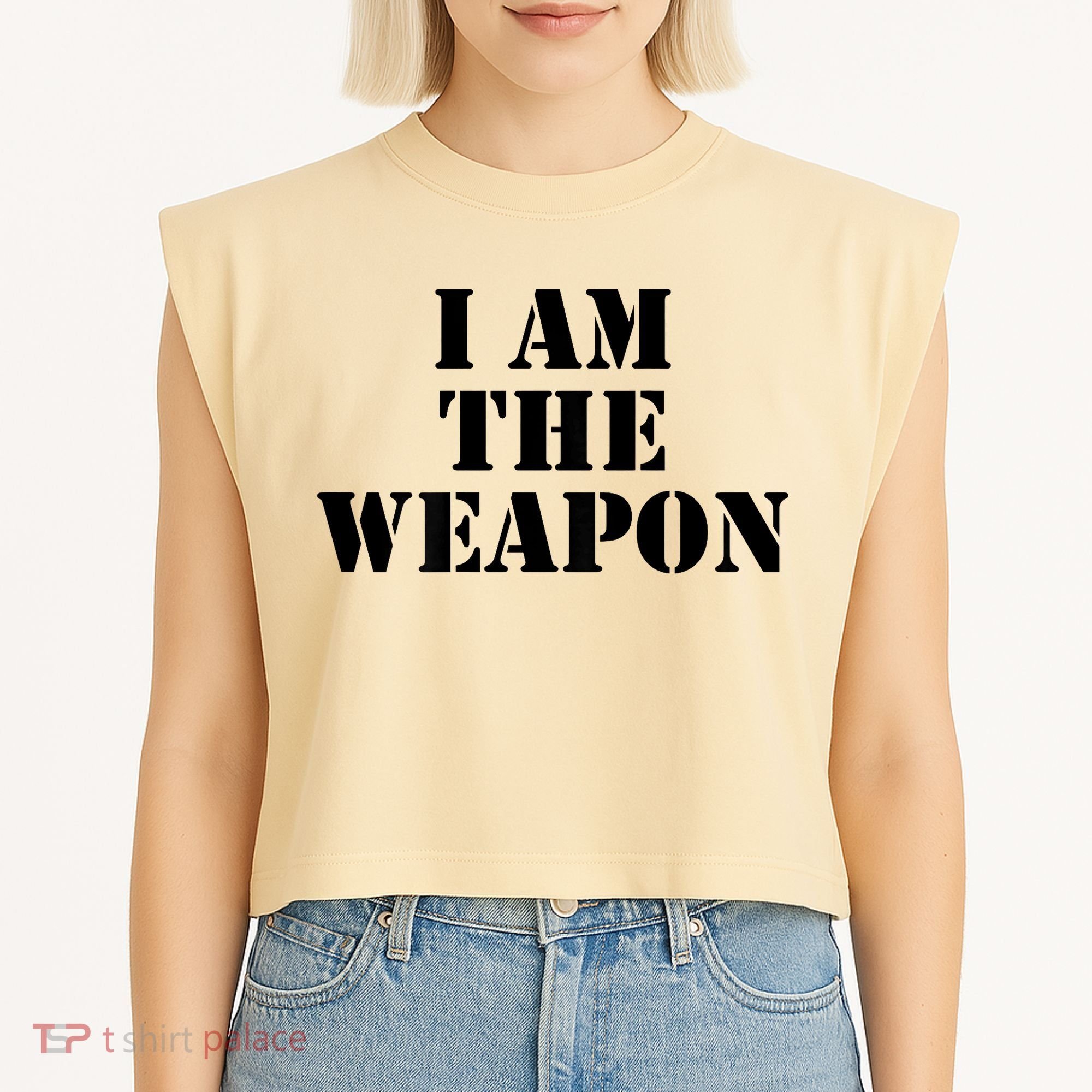 I Am The Weapon Hands OFF Protest  Garment-Dyed Women's Muscle Tee