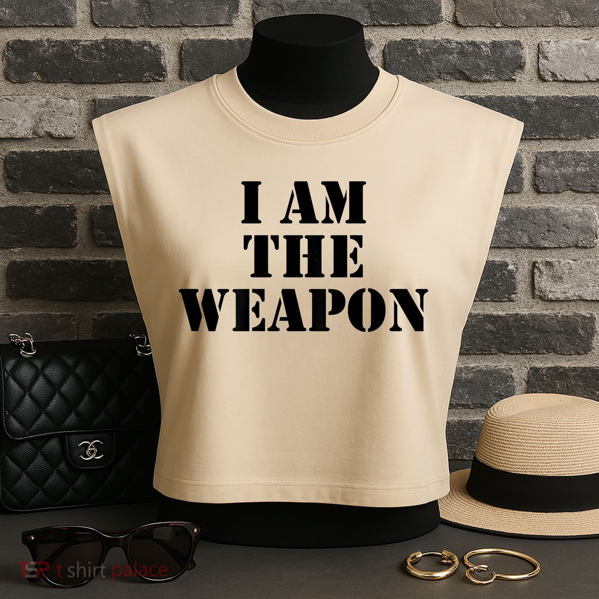 I Am The Weapon Hands OFF Protest  Garment-Dyed Women's Muscle Tee