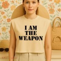 I Am The Weapon Hands OFF Protest  Garment-Dyed Women's Muscle Tee thumb 4