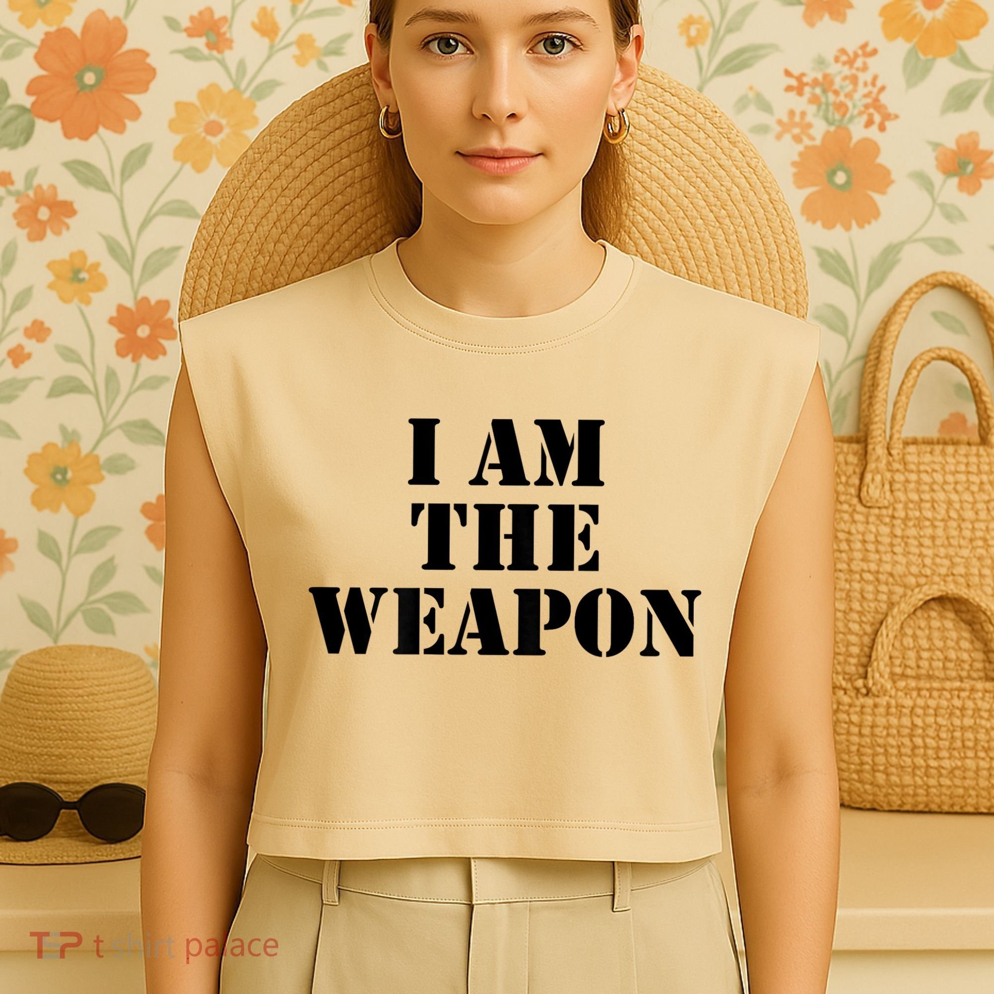 I Am The Weapon Hands OFF Protest  Garment-Dyed Women's Muscle Tee