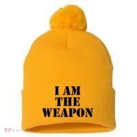 I Am The Weapon Hands OFF Protest  Pom Pom 12in Knit Beanie thumb 0