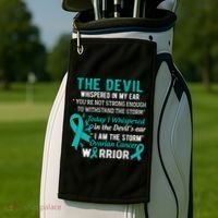 I Am The Storm Ovarian Cancer Warrior Funny Gift Golf Towel thumb 2