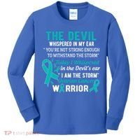I Am The Storm Ovarian Cancer Warrior Funny Gift Kids Long Sleeve Shirt thumb 0