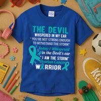 I Am The Storm Ovarian Cancer Warrior Funny Gift Kids T-Shirt thumb 3