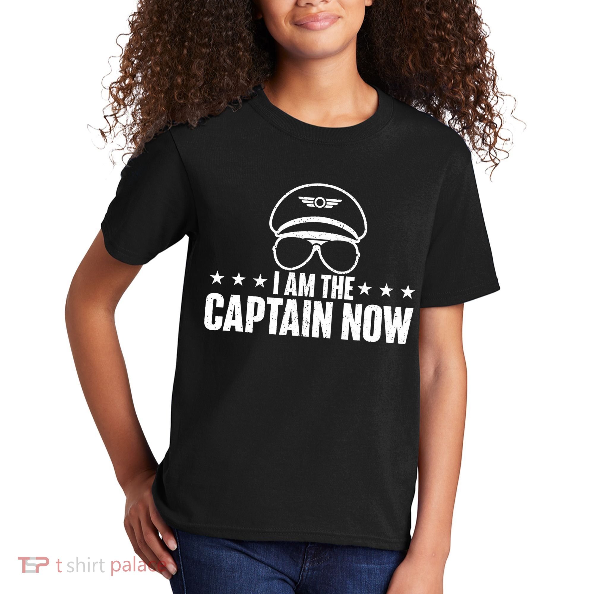 I Am the Captain Now Airplane Aircraft Lover Airline Pilot Kids T-Shirt