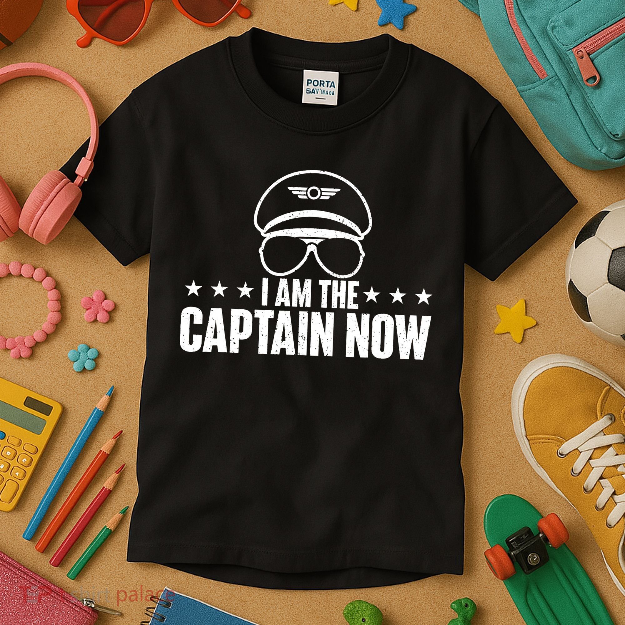 I Am the Captain Now Airplane Aircraft Lover Airline Pilot Kids T-Shirt