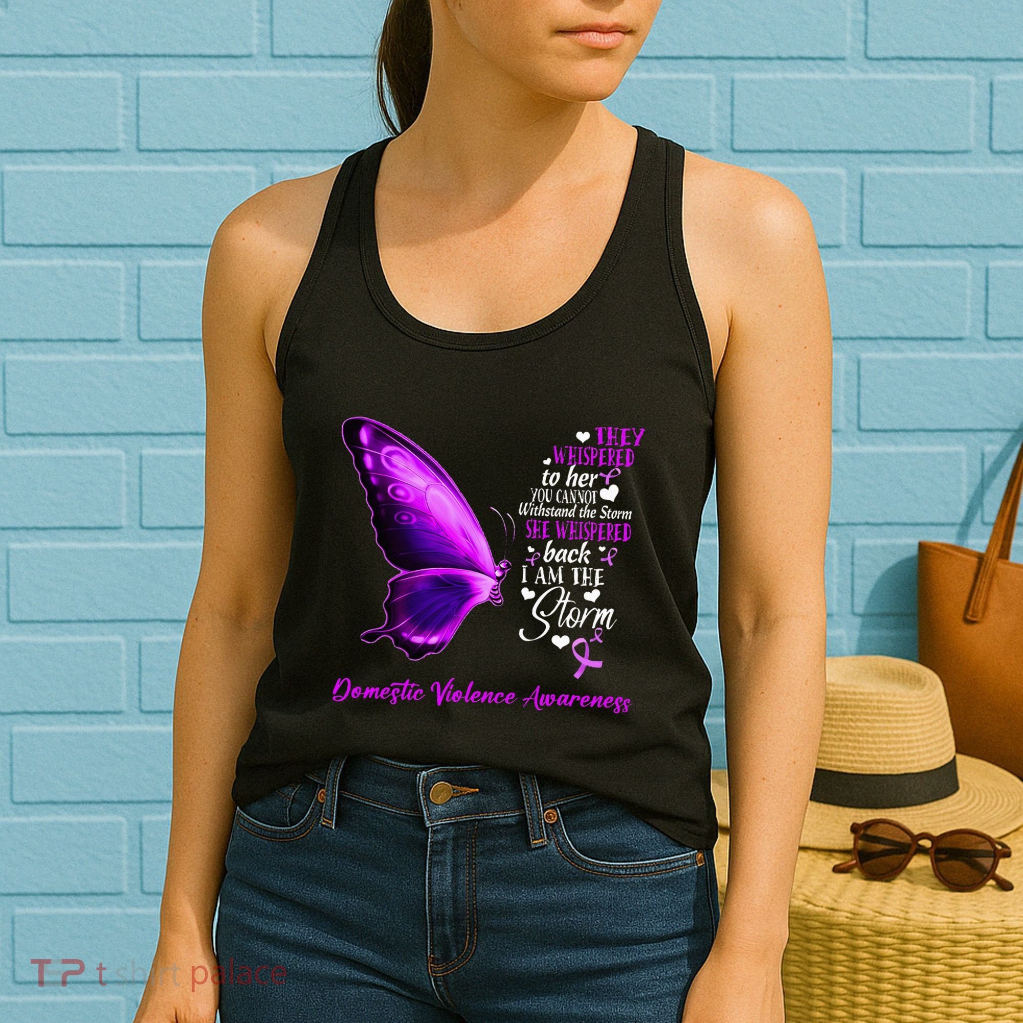 I am the storm Domestic Violence Awareness Butterfly Women's Tank Top