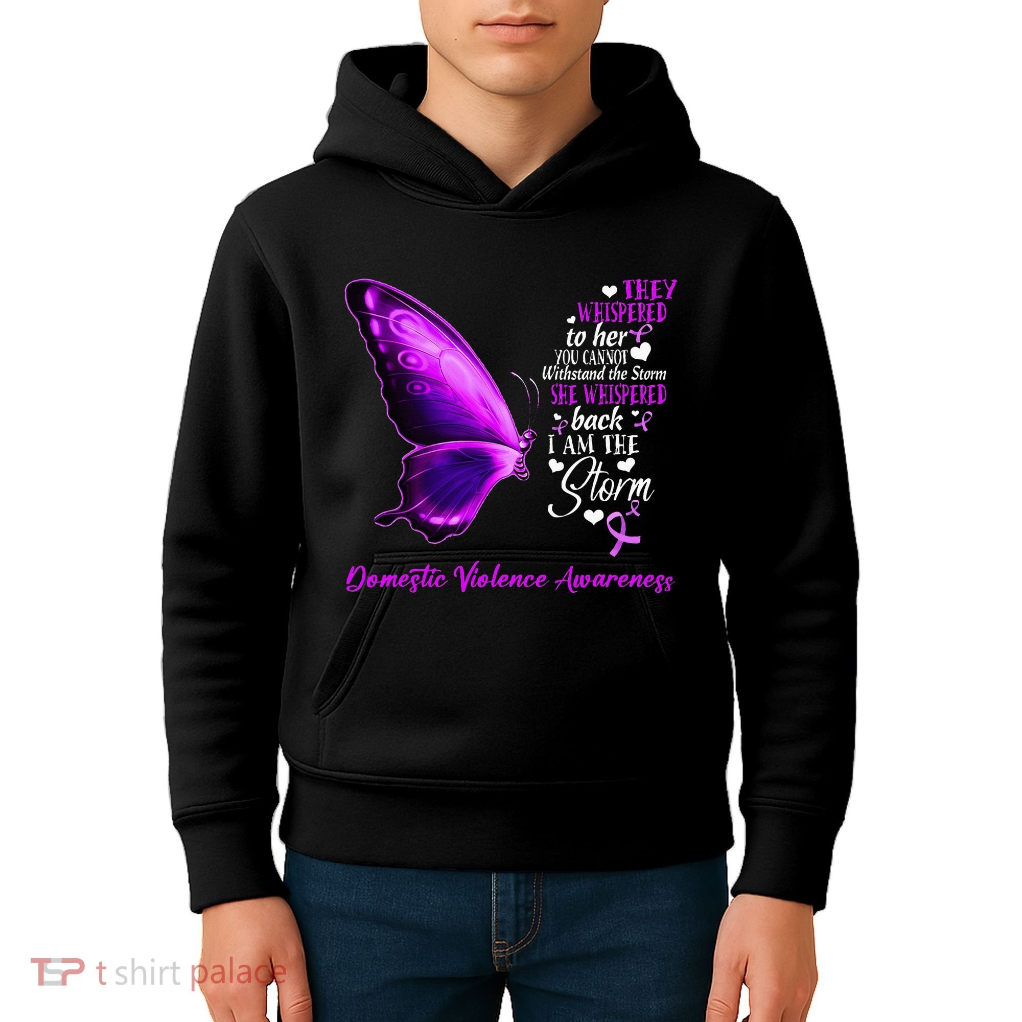 I am the storm Domestic Violence Awareness Butterfly Kids Hoodie
