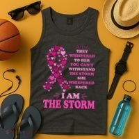 I Am The Storm Quote Breast Cancer Awareness Tank Top thumb 4